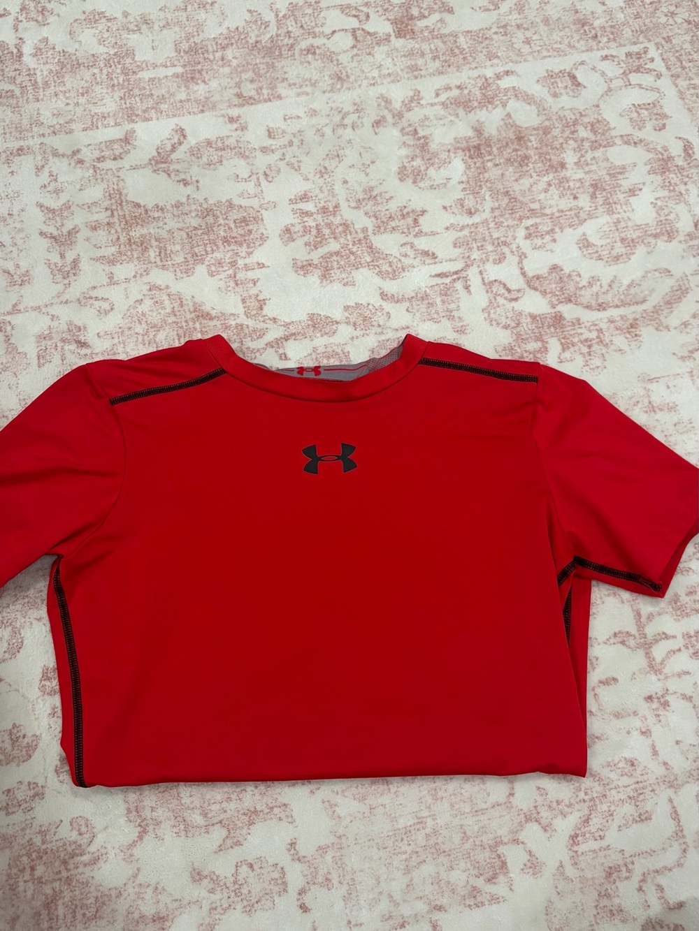 Under Armour Red Boys' Short Sleeve Performance Shirt with Black Logo